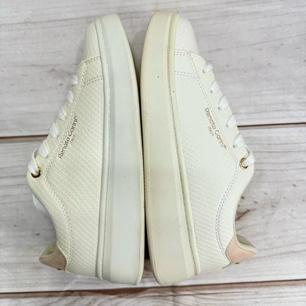 Renato Garini Italy Classic Comfort White Snake Pink Croco Platform Sneakers